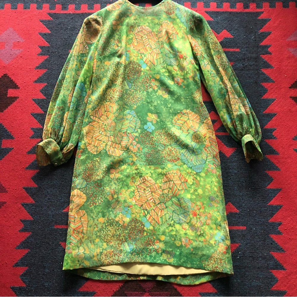 Vintage Floral Green and Yellow Dress